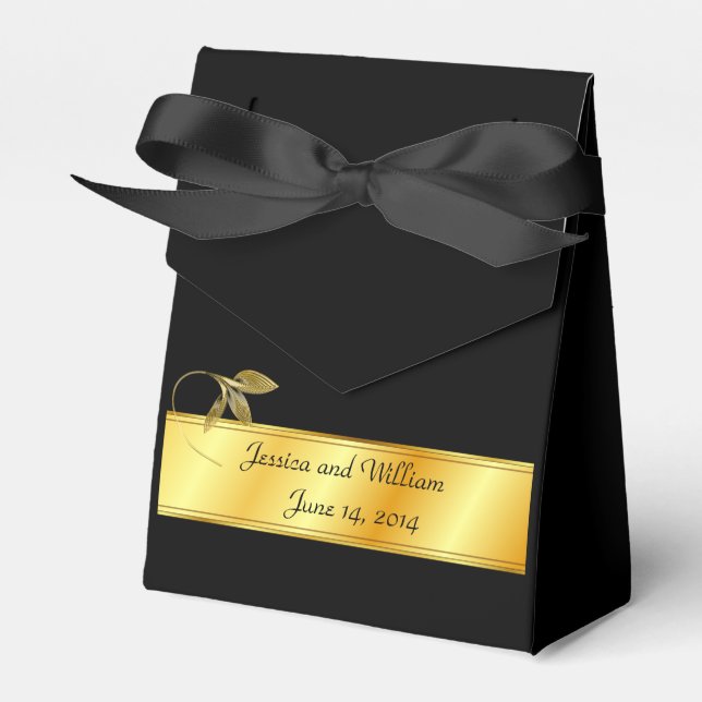 Hochzeitsfeier Geschenkboxen in Gold und Schwarz Geschenkschachtel (Vorderseite)