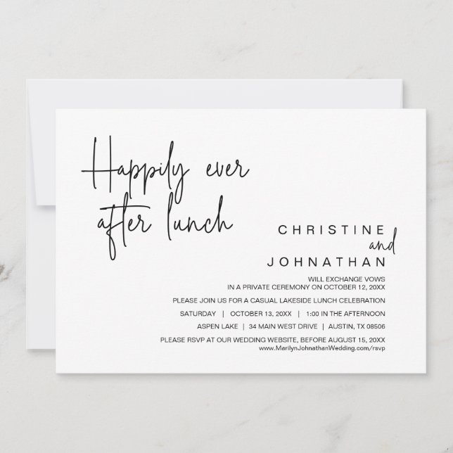 Hochzeitsfeier, glücklich immer nach dem Mittagess Einladung (Vorderseite)