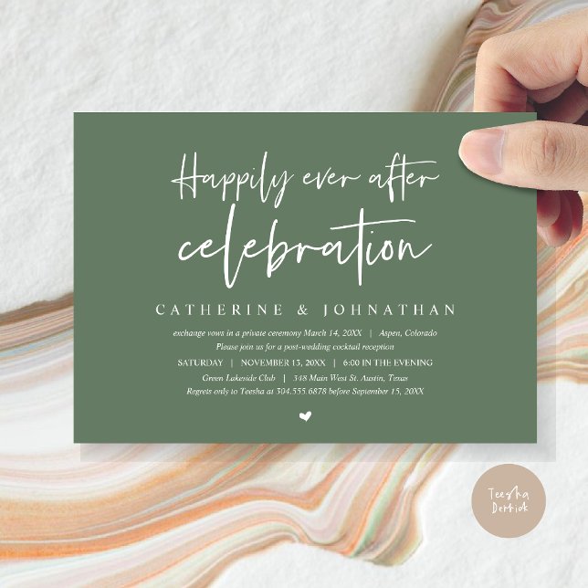 Hochzeitsfeier, glücklich immer nach Feiern Einladung (Wedding Elopement Dinner, Happily Ever after celebration Invitation Card, PDF, in Forest Sage Green)