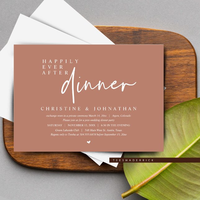 Hochzeitsfeier, glücklicherweise immer nach dem Ab Einladung (Wedding Elopement, Happily Ever After Dinner Party Invitation in Terracotta Brown Earthy Themed.)