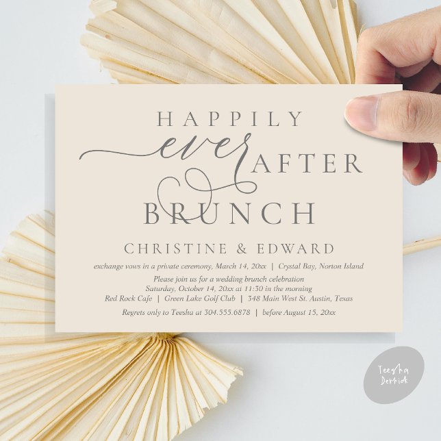 Hochzeitsfeier, glücklicherweise immer nach dem Br Einladung (Modern Classy Wedding Elopement, Happily Ever After Brunch Invitation Card, PDF, in Dark Grey Cream)