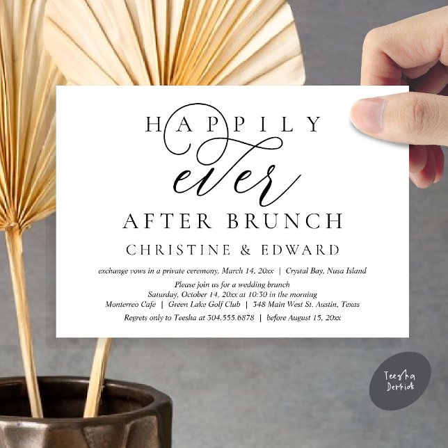 Hochzeitsfeier, glücklicherweise immer nach dem Br Einladung (Modern Classy Wedding Elopement, Happily Ever After Brunch Invitation Card, PDF, in Black and White)