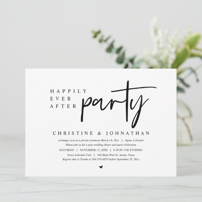 Hochzeitsfeier, glücklicherweise immer nach dem Pa Einladung (Stehend Vorderseite)
