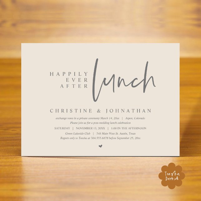Hochzeitsfeier, glücklicherweise immer nach dem Pa Einladung (Happily Ever After Lunch Modern Casual Wedding Elopement Party Invitation Card PDF Cream Grey)