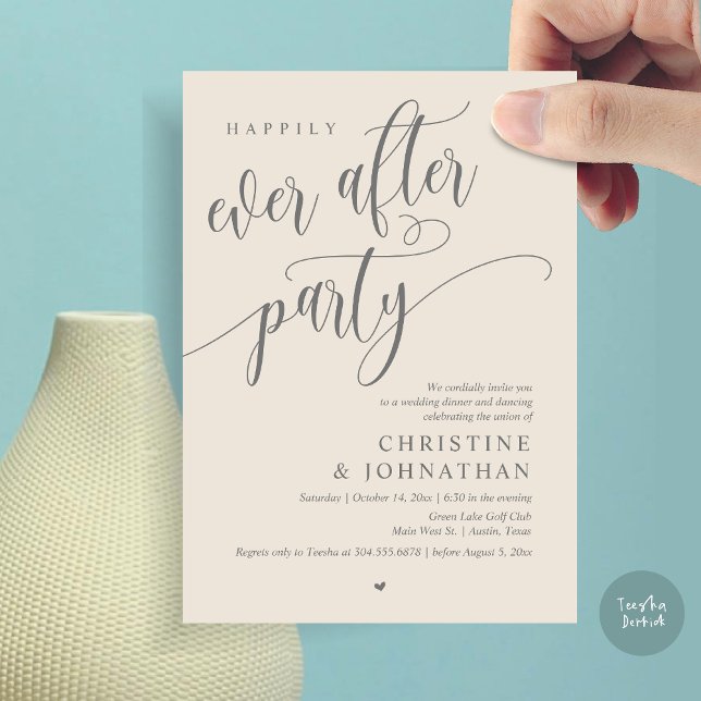 Hochzeitsfeier, glücklicherweise immer nach dem Pa Einladung (Wedding Elopement, Happily Ever After Party Invites Card, Modern Contemporary, PDF, Dark Grey Cream)