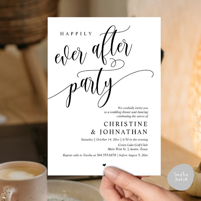 Hochzeitsfeier, glücklicherweise immer nach dem Pa Einladung (Wedding Elopement, Happily Ever After Party Invites Card, Modern Contemporary, PDF, Black and White)