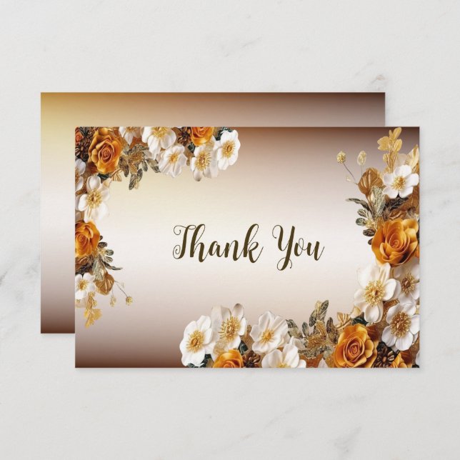 Hochzeitsfeier Golden Orange Weiße Blume Rustikal Dankeskarte (Vorne/Hinten)