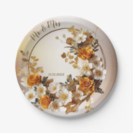 Hochzeitsfeier Golden Orange Weiße Blume Rustikal Pappteller