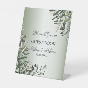 Hochzeitsfeier Grün Blätter Schwarzes Olive Elegan Sockelschild