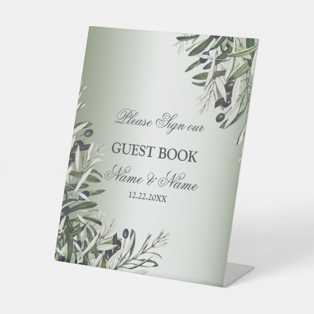 Hochzeitsfeier Grün Blätter Schwarzes Olive Elegan Sockelschild (Vorderseite)