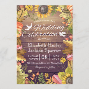 Hochzeitsfeier Herbstmaple Leaf Pumpkin Wood Einladung