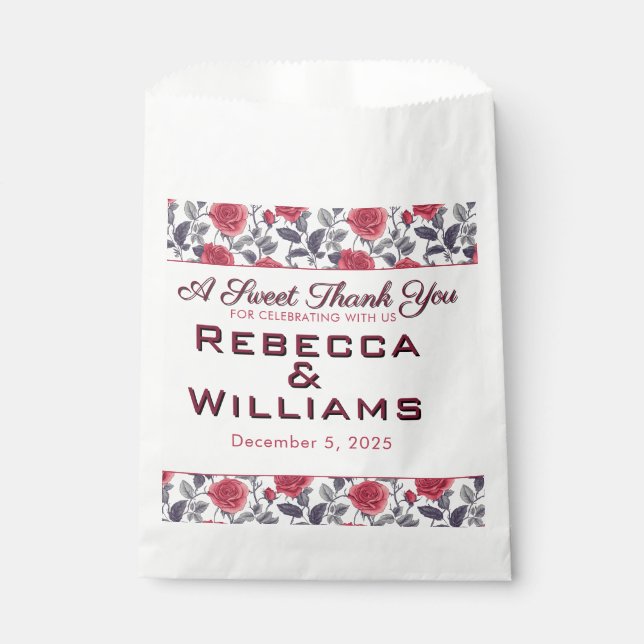 Hochzeitsfeier im Garten der Rose Geschenktütchen (Vorderseite)