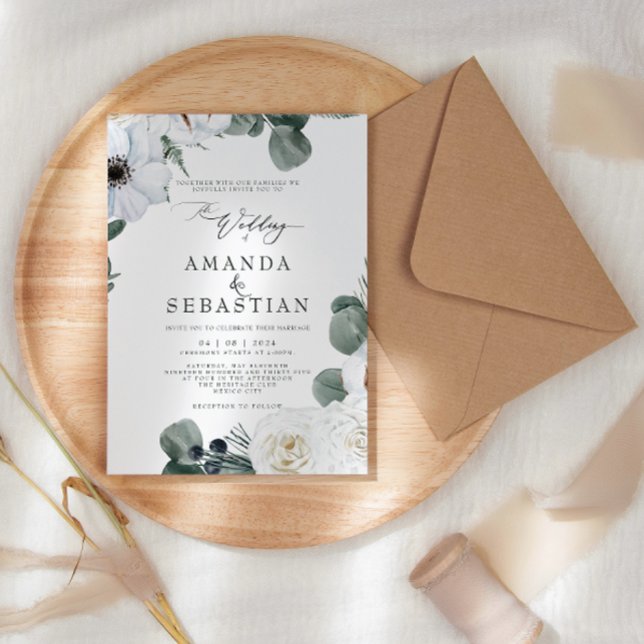 Hochzeitsfeier im Winter mit floraler Vegetation Einladung (Von Creator hochgeladen)