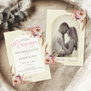 Hochzeitsfeier in Beige und Pink Boho Einladung