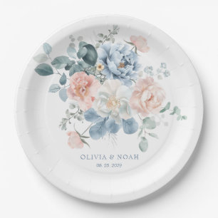 Hochzeitsfeier in Blau und Rosa Pappteller