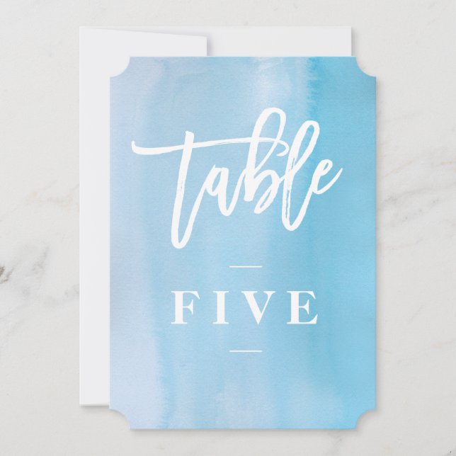 Hochzeitsfeier in Blauer Wasserfarbe Tischnummer (Vorderseite)