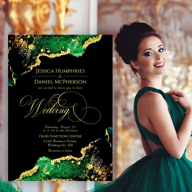 Hochzeitsfeier in der Green Bronze Gold Einladung (Sophisticated Green Bronze Gold Wedding Invitation)