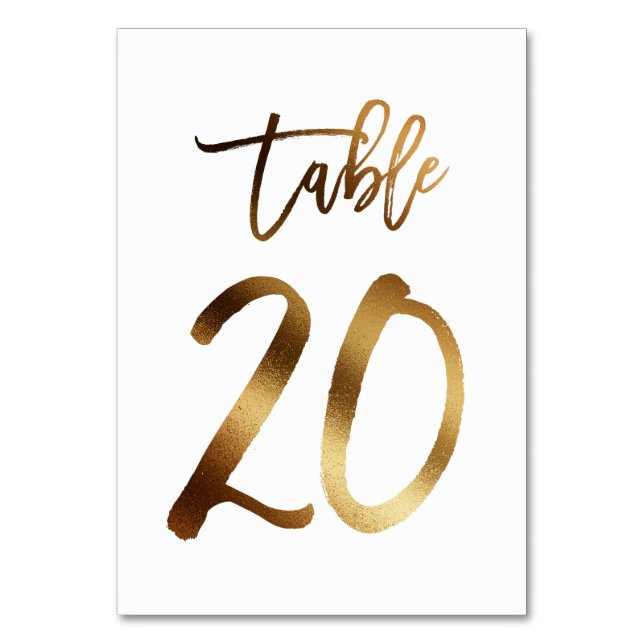 Hochzeitsfeier in Gold-Folie | Tabelle 20 Tischnummer (Vorderseite)