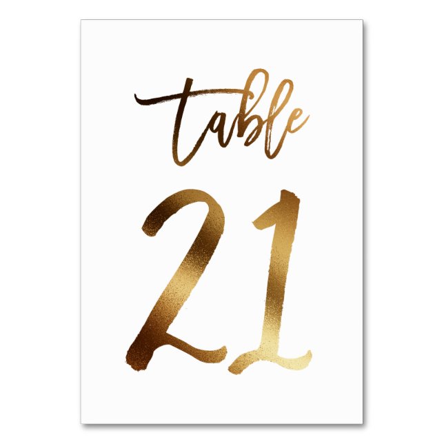 Hochzeitsfeier in Gold-Folie | Tabelle 21 Tischnummer (Vorderseite)
