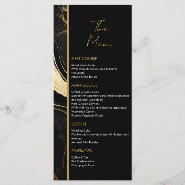 Hochzeitsfeier in Luxus-Foto aus schwarzem und gol Menükarte (Vorderseite)