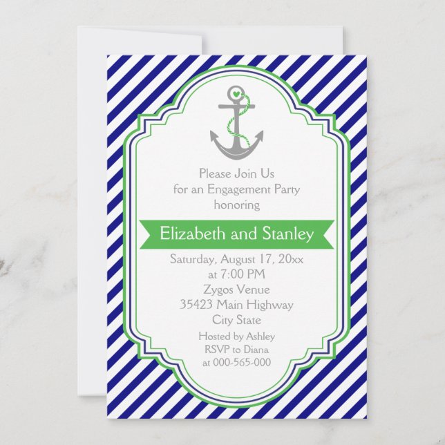 Hochzeitsfeier in Navy, grün, blau Einladung (Vorderseite)