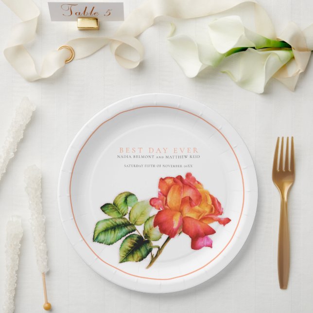 Hochzeitsfeier in Orange rote Rose Pappteller (Hochzeit)
