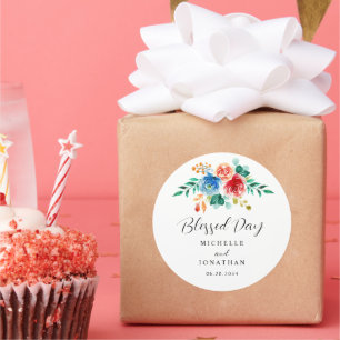 Hochzeitsfeier in Rosa Blau Runder Aufkleber