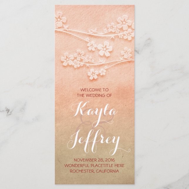 Hochzeitsfeier in Rosa Programm (Vorderseite)