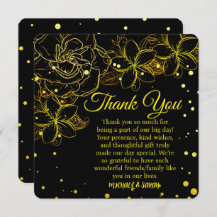 Hochzeitsfeier in Schwarz und Gold Dankeskarte