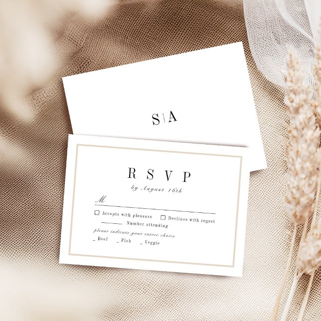 Hochzeitsfeier in Schwarz-Weiß RSVP Karte (Sophisticated black and white minimalist wedding RSVP card)
