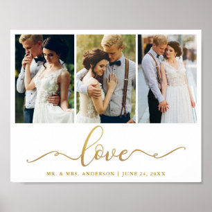 Hochzeitsfeier Liebe Elegantes Gold Script 3 Foto Poster