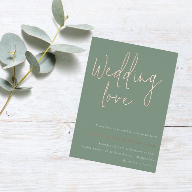 Hochzeitsfeier Liebe: Sage Green & Rose Gold Weddi Folieneinladung (Von Creator hochgeladen)