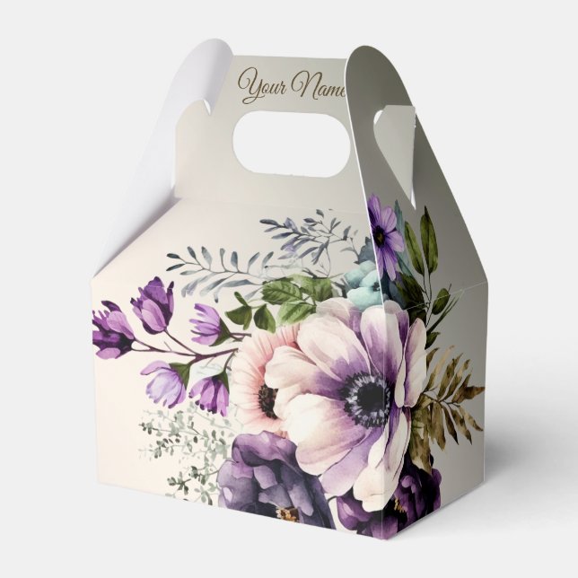 Hochzeitsfeier Lila Rosa Blume Goldene Eleganz Geschenkschachtel (Vorderseite)