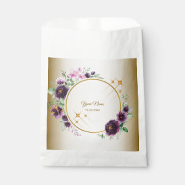 Hochzeitsfeier Lila Rosa Blumen Grün Golden Geschenktütchen