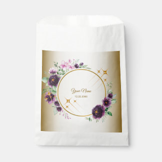 Hochzeitsfeier Lila Rosa Blumen Grün Golden Geschenktütchen