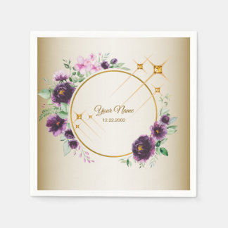 Hochzeitsfeier Lila Rosa Blumen Grün Golden Serviette