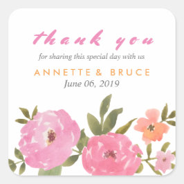 Hochzeitsfeier mit Aquarellblumen Quadratischer Aufkleber