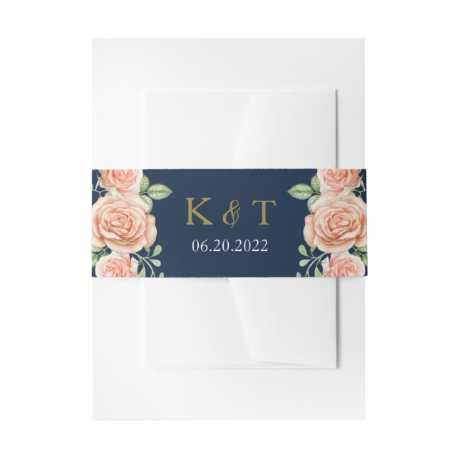 Hochzeitsfeier mit blauem Gold-Blush Einladungsbanderole (Vorderseite Beispiel)