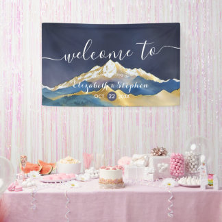Hochzeitsfeier mit blauem Gold Foil Banner