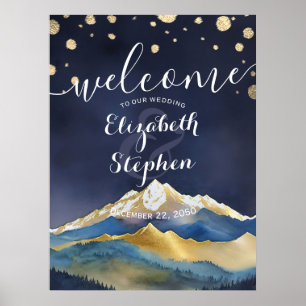 Hochzeitsfeier mit blauem Gold Foil Poster