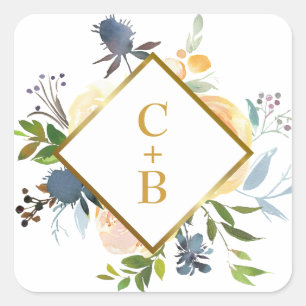 Hochzeitsfeier mit blauem Korallen Quadratischer Aufkleber