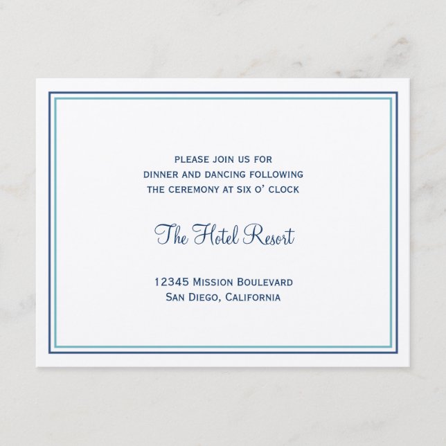 Hochzeitsfeier mit Blauem Muschel Begleitkarte (Vorderseite)