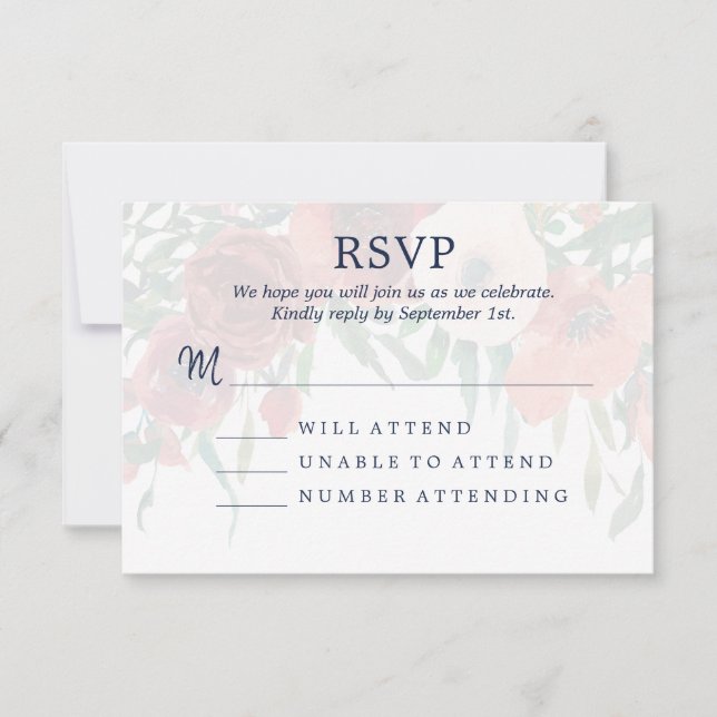 Hochzeitsfeier mit blauen Korallen RSVP Karte (Vorderseite)