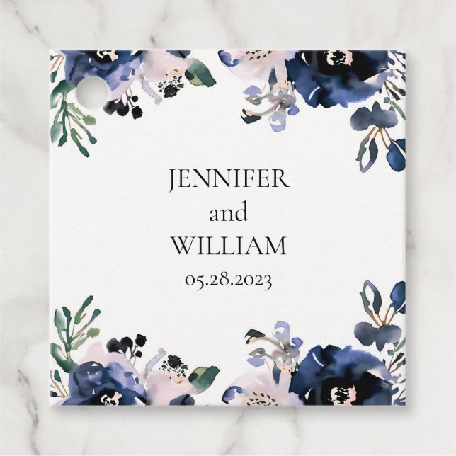 Hochzeitsfeier mit Blauen und Blütenrosa Geschenkanhänger (Vorderseite)