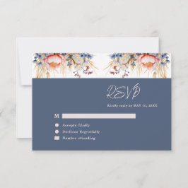 Hochzeitsfeier mit blauen und blütenrosa Wasserfar RSVP Karte