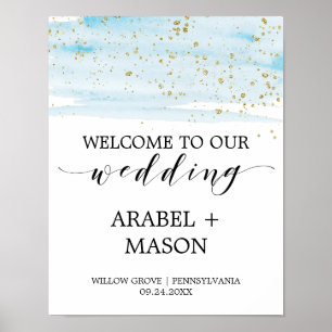 Hochzeitsfeier mit Blauen und goldenen Wasserfarbe Poster