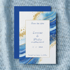 Hochzeitsfeier mit Blauen und goldenen Wasserfarbe Save The Date