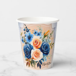 Hochzeitsfeier mit blauen und pfirsichfarbenen Blu Pappbecher