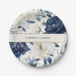 Hochzeitsfeier mit blauen und weißen Blumen Pappteller