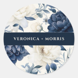 Hochzeitsfeier mit blauen und weißen Blumen Runder Aufkleber